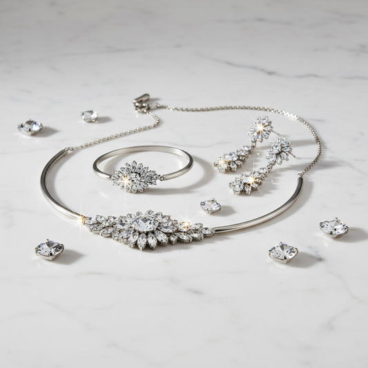 925 Sterling Silver Crystal Zircon Jewelry Set